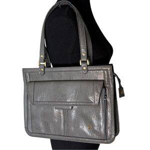 CORNELL Vintage Grey Leather Tote Shoulder Bag Handbag